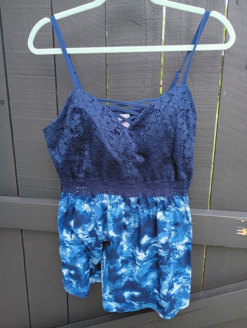 No Boundaries Navy Lace & Blue Tie-Dye Tank Top